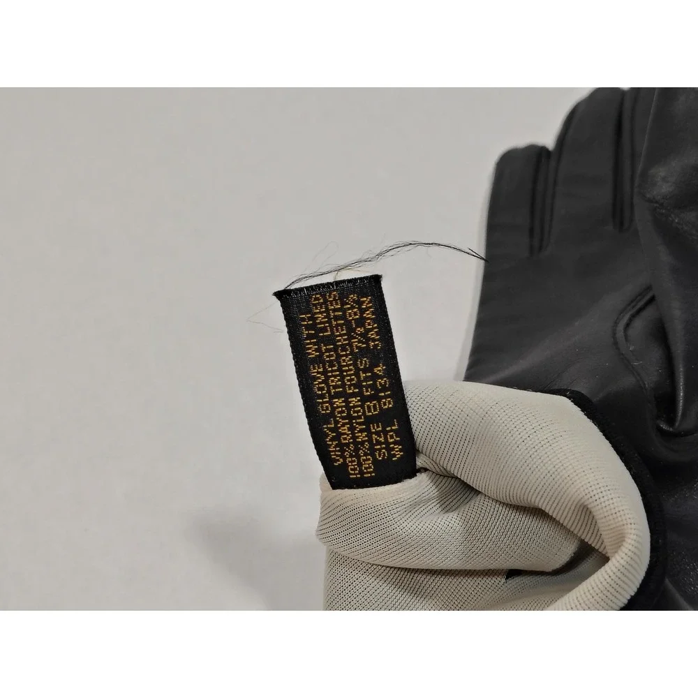 VTG Black‎ Vinyl Gloves Floral Embossed Scalloped Edge Size 6 Womens Lined